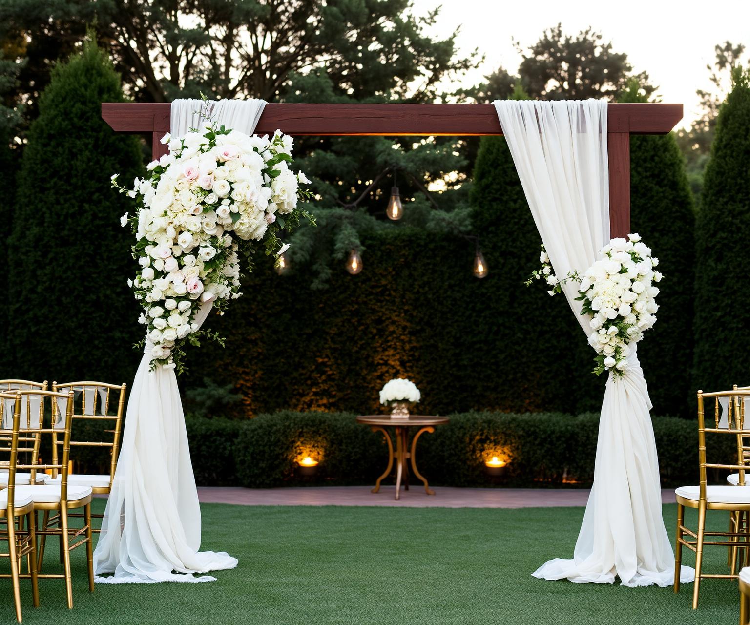 EIGIDO Events luxury wedding ceremony arch at sunset